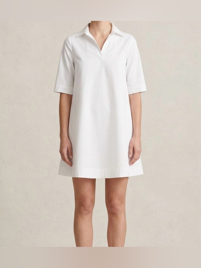White A Line Shirt Dress V Neck Short Sleeve Mini Tunic Shift Dress Size S